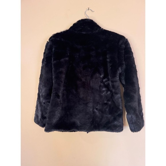 Plush Black Faux Fur Zip-Up Jacket Cozy Winter Coat Kids girls sz 10-12 - Picture 5 of 5